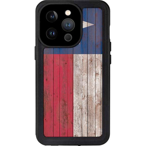 Texas Flag Dark Wood iPhone 15 Pro Waterproof Case